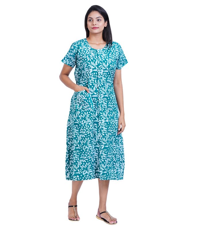 Image of MENMAII Women's [Size - L- 4XL ] Full Open /Front Buttoned [a Kind of Adaptive Clothing] Multipurpose Nighty for Maternity /Pregnancy /Elderly /Patient /Feeding /Hospital Purpose Nighty(4XL) - Calf Length