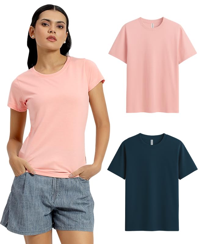 Image of Sleepynuts Women's Plain Round Neck Regular Fit Half Sleeve Cotton T Shirt