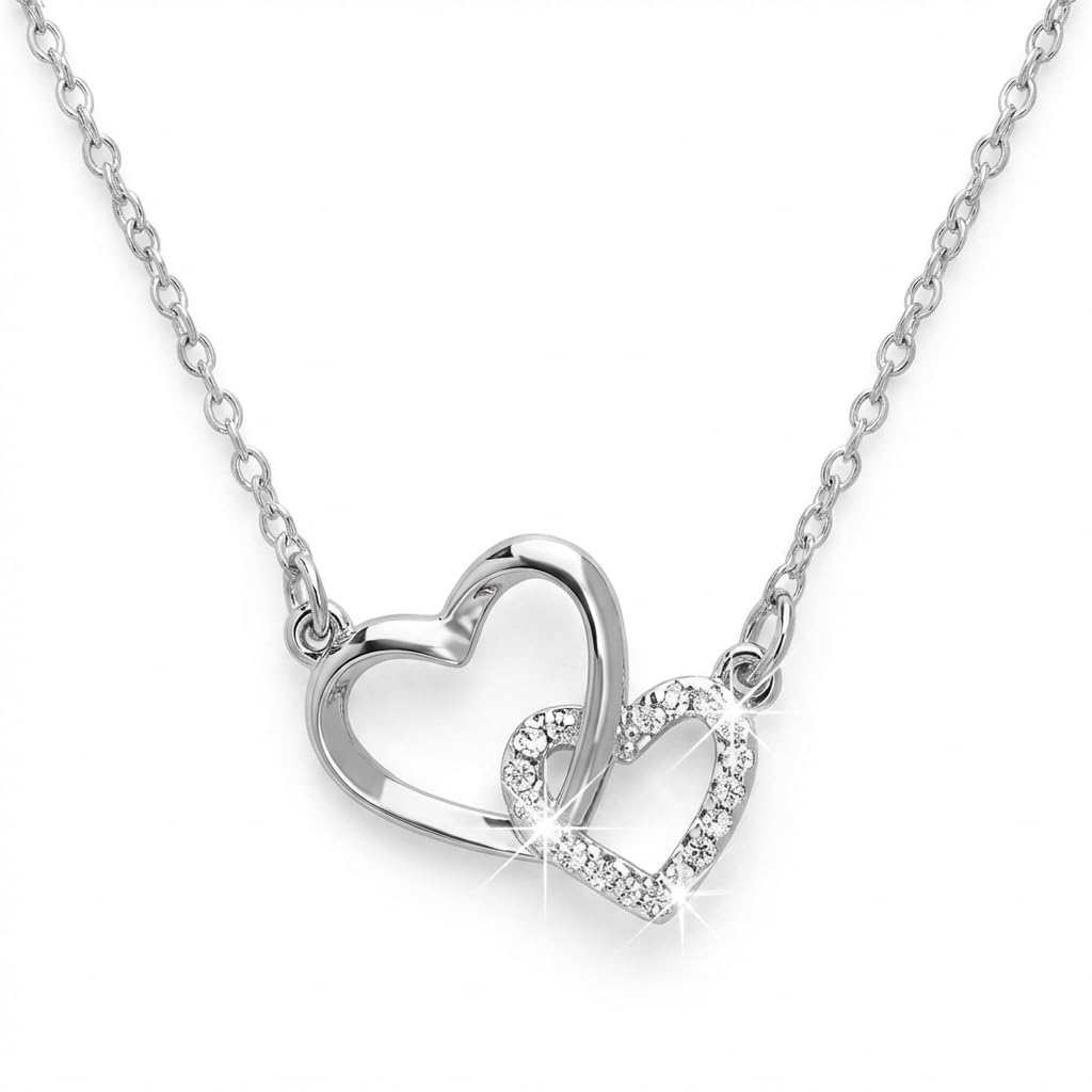 Salty Jewellery for Women, Neck Chain for Women Stylish, Interlock Heart Silver Pendant Necklace, Dainty Infinity Eternity Love Adjustable Clavicle Chain Necklace for Girls-image-36