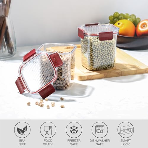 Image of CELLO Stacklock Square Pet Storage Jar for Kitchen Set of 2 Pieces, 900 ml Brown | Freezer & Fridge Safe, Airtight Stackable Pet Kitchen Storage Box Jar Container Set for Beans, Whole Grains, Spices