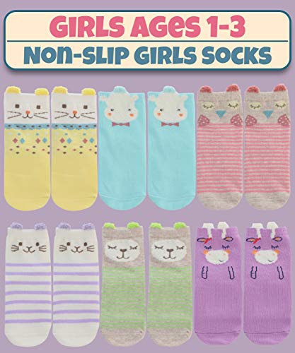 Tiny Captain Toddler Girls Animal Grip Socks Tube Socks Non Slip Age 1 Girls Socks (1-3 Yr Old, Pastel Colors) #TOP3