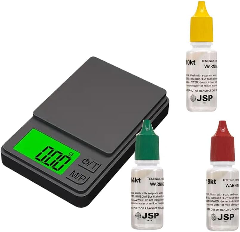 Gold Testing Kit with Digital Scale 200gx0.01, 10K 14K 18K Solutions –Set for Jewelry, Coins, Silver, Platinum & Scrap Metal Identification – Portable & Professional Use