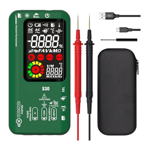 S30 USB 充電 LCD カラースクリーンデジタルマルチメータ赤外線温度計真の実効値 15V ダイオード AC DC 電圧電流テスター 簡単操作(Green S30)