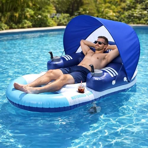 Motorized Pool Float with Canopy, Rechargeable Motorized Floats with Cup Holder – Dual Motor Heavy Duty Electric Lounger Raft for Adults, Pool, Lake & Party image 2