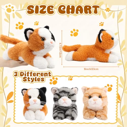 Image of 3 Pcs 9 Inch Cat Stuffed Animal Plush Gift Baby Shower Party Favors Cute Kitten Plush Toys Small Cat Stuffed Animal Soft Sleeping Supplies for Boys Girls Toddlers Birthday(Cozy Kawaii Style)