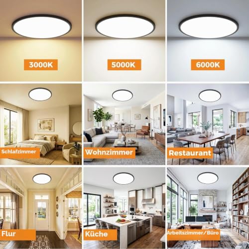 slochi Deckenlampe LED Deckenleuchte Flach 36W, Ø40CM, 3Farben 3000K/4000K/6500K, Badlampe… – Ansicht 4