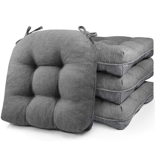 widesmile Chair Cushions for Dinning Chairs, Set of 4 Memory Foam Kitchen Chair Cushion with Ties and Non Slip Backing, Tufted Chair Cushions for Dining Room, 40cm x 40cm x 10cm Grey - Cosy Home Interiors widesmile Chair Cushions for Dinning Chairs, Set of 4 Memory Foam Kitchen Chair Cushion with Ties and Non Slip Backing, Tufted Chair Cushions for Dining Room, 40cm x 40cm x 10cm Grey