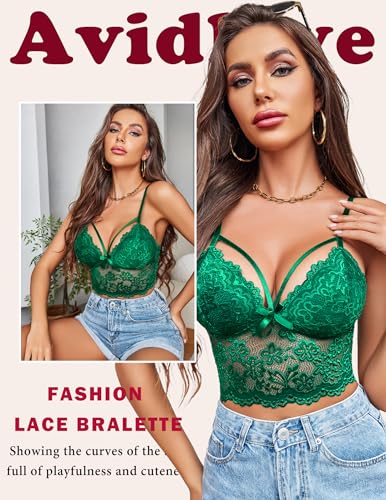 Image of Avidlove Lace Bralette for Women Lingerie Spaghetti Adjustable Strap Tank Camisole Crop Top