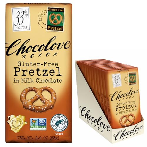 Chocolove Pretzel Milk Chocolate Bars | 33% Cocoa| Infused with Gluten-Free Pretzel Bits | Crafted with Silky Premium Chocolate | Non GMO, Rainforest Alliance Certified, 3.2oz Bar (12 Pack)
