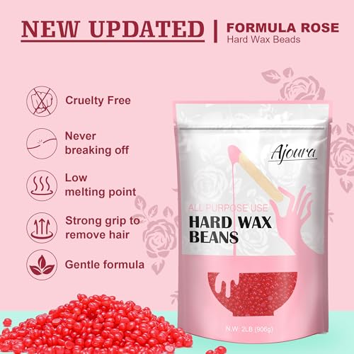Image of Ajoura 2 lb Hard Wax Beads, All-purpose Wax Beans for Sensitive Skin, Large Area Coarse Hair Removal, Refill Bag for Brazilian Bikini, Face, Eyebrows, Underarms, Arms, Chest, Back, Legs, Women Men
