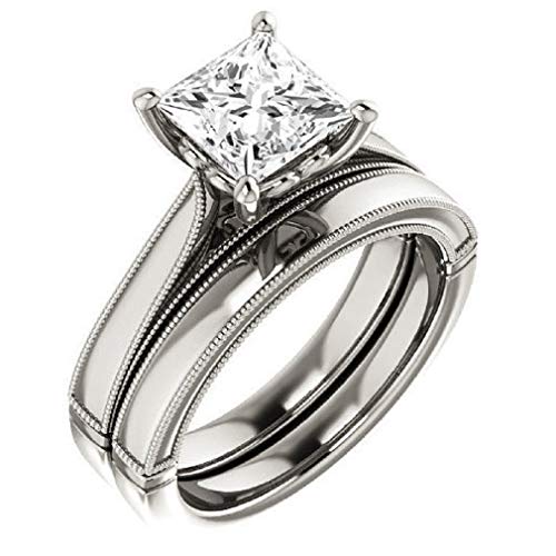 Cathedral Soltaire With Scroll Accented Bridal Set, Princess Cut 3.05CT, Colorless Moissanite Diamond, 925 Sterling Silver Ring, Engagement Ring, Wedding Set, Perfact for Gift