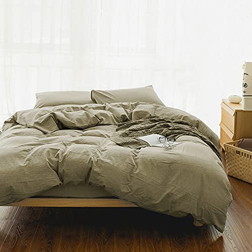 EMME Cotton Duvet Cover Twin 2-Piece Set Soft Bedding Collection Twin XL Comforter Cover with Pillow Sham Solid Color Button Closure & Corner Ties (Khaki, Twin/Twin XL)