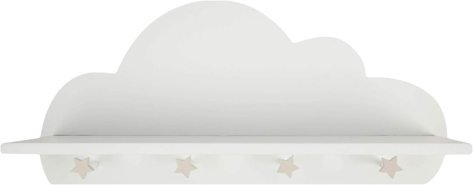 Matt White Cloud Shelf with Star Coat Hooks 40 cm Nursery Child Décor