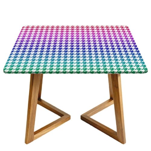 Highdi Mantel Cuadrado Impermeable, Mantel de Tela Oxford Antimanchas Protector Mesa con Borde Elástico, Estampado de Pata de Gallo Cubre Encimera para Cocina, Comedor (Color F,140x140cm)