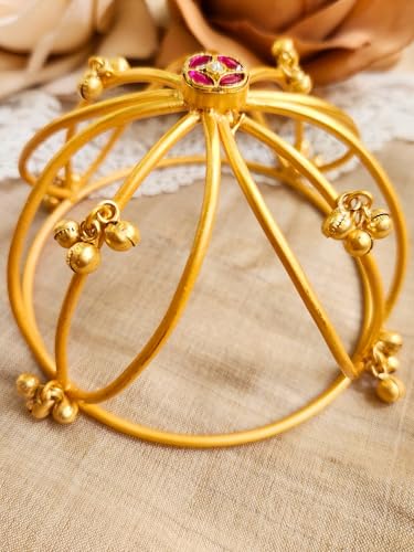 Image of Hair Bun Cage Accessory for Women | Handcrafted Brass Juda Cover with Stick | Anti-Tarnish Traditional Hair Accessory for Wedding & Festive (Ghungroo Hair Bun (Golden))