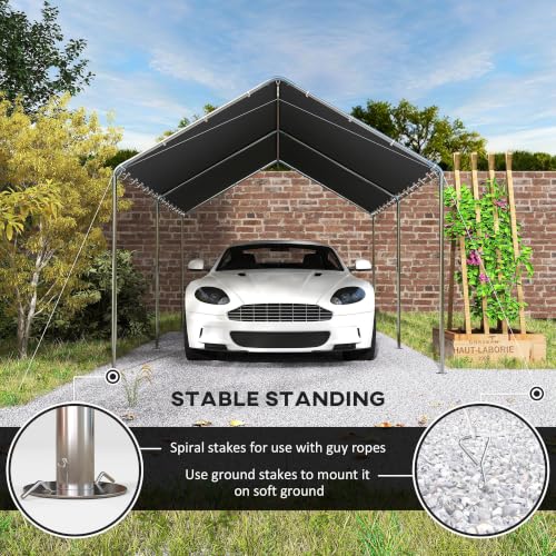 Image of Outsunny 10'x20' Carport Outdoor Heavy Duty Galvanized Car Canopy Gray