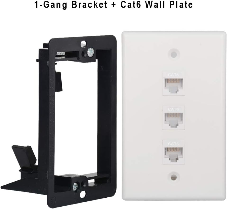 Buy 1 get 1 Kebulldola Cat6 Wall Plate 3 Port Cat6 Keystone with 1 Gang Low Voltage Mounting Bracket for Cat5 Cat5e Cat6 Ethernet Cables, White, 2 Pack