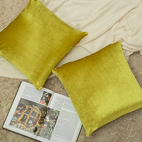 Image of Cazimo Velvet Cushion Covers for Bed, Sofa and Couch - 16 * 16 inches | Ideal for Living Room | Set of 2, Yellow