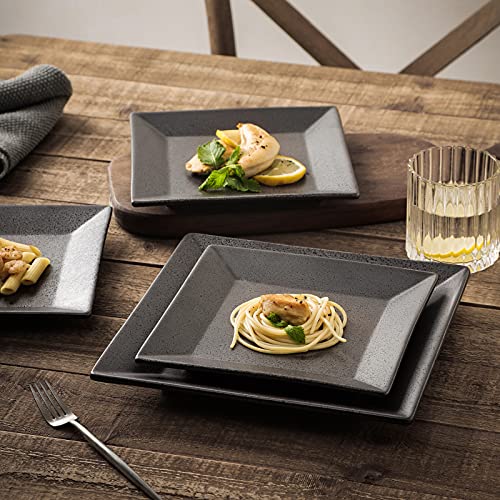 Vicrays Ceramic Square Dinner Plates Set 10 Inch Large Porcelain Serving Plates For Steak Pasta Pizza - Set Of 4 - Dark Grey #TOP6
