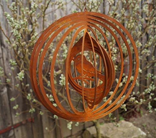 Preisvergleich Produktbild DW Edelrost Windspiel Spatz Fensterdekoration Gartendekoration Terrasse Spiralen