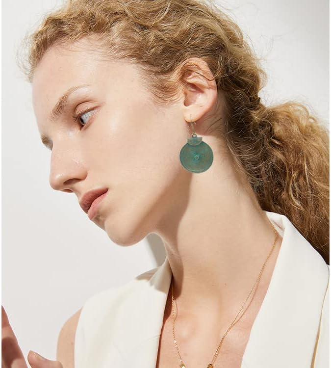Handmade Unique Bohemian Tribal Hoop Spiral Earring Vintage Green Bronze Round Geometry Dangle Drop Earrings for Women Statement Jewelry Gifts - Image 5