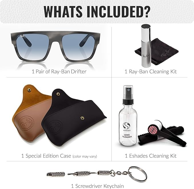 Image of Ray-Ban RB0360S DRIFTER Square Shaped Sunglasses for Men & Women with Official RAYBAN Eyewear Kit