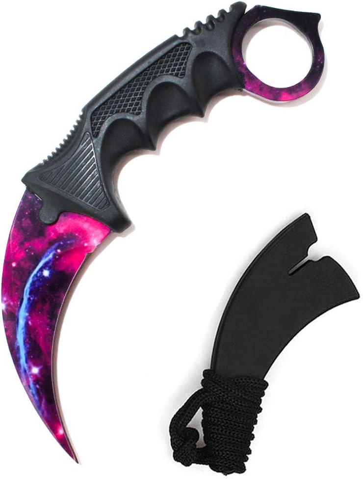WeTop Karambit Knife, CS-GO for Hunting Camping Fishing and Field Survival, Stainless Steel Fixed Blade Tactical Knife with Sheath and Cord (Purple Star).