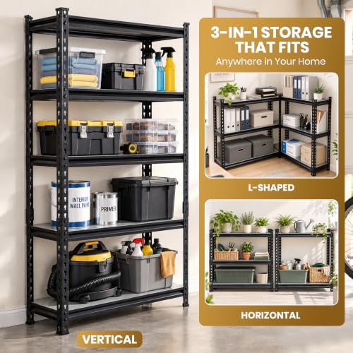 Image of JD Fresh 5-Shelf Adjustable Boltless Metal Shelving Unit /Metal Storage Rack with GI Steel Sheet /Multipurpose Utility Display Rack /Standing Shelf Unit for Home /Garage /Warehouse(72 x 36 x 12 Inch,Black)
