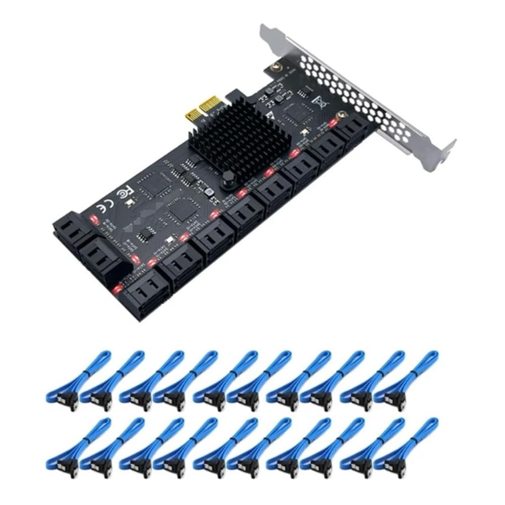for PCIE SATA Card 20 Ports, with 20 SATA Cables 6 Gbps 1X SATA 3.0 PCIe Cards High- PCIE SATA Expansion Cards