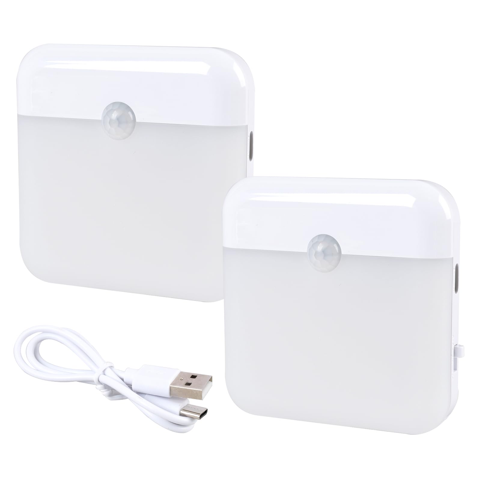 2 Pack Motion Sensor Night Light, USB Type C Rechargeable Night Light, Magnetic Stick On LED Motion Sensor Lights Indoor for Bedroom Bathroom Hallway Stairs Closet, AUTO/ON/Off Modos, Warm White 3000K