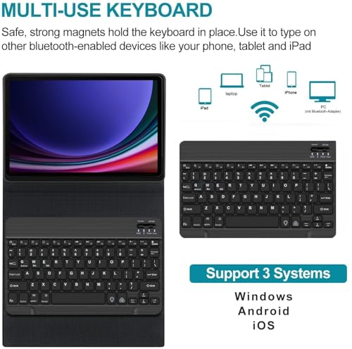 Image of ProElite Keyboard case for Samsung Galaxy Tab S9 FE 10.9 /Tab S10 Lite 10.9 inch /S10 FE 10.9 inch /S9 11 inch with S Pen Holder, Magnetic Detachable Wireless Bluetooth Keyboard, Dark Blue