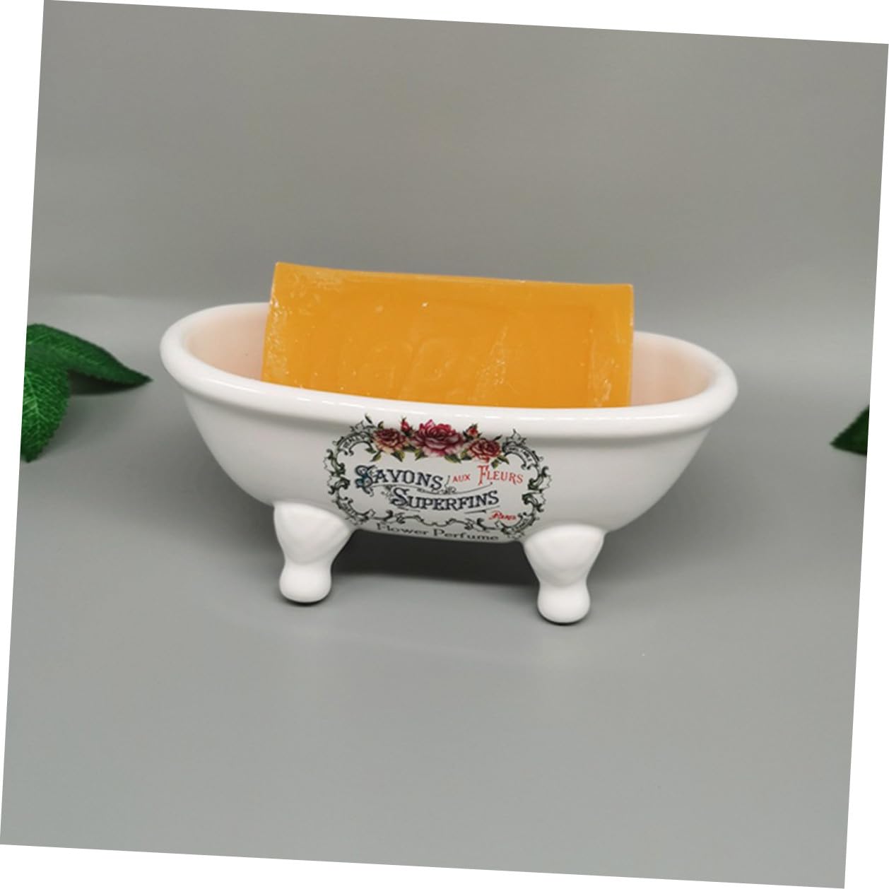 VALICLUD Jabonera de Cerámica Forma de Bañera para Decoración de Baño, Organizador Pequeño Orificio de Drenaje y Alta Resistencia para Lavabo o Ducha
