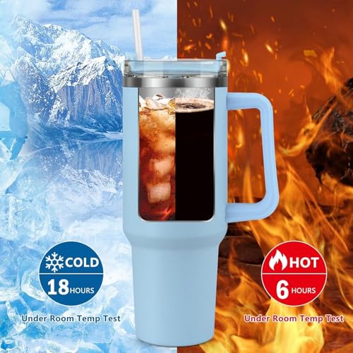 Image of Zephorus Personalized Stainless Steel Tumbler with Handle, 1200ml Capacity, Black Insulated Travel Mug with Straw, Custom Name Design (Blue)