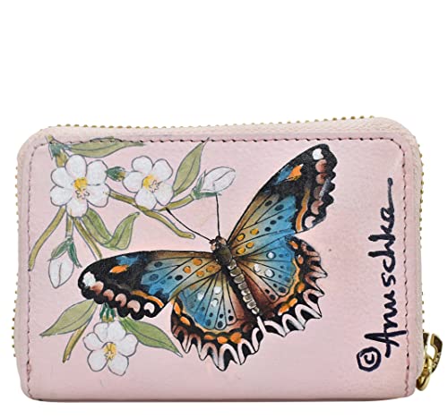 Image of Anuschka Women's Hand-Painted Genuine Leather Accordion Style Credit and Business Card Holder - Butterfly Melody