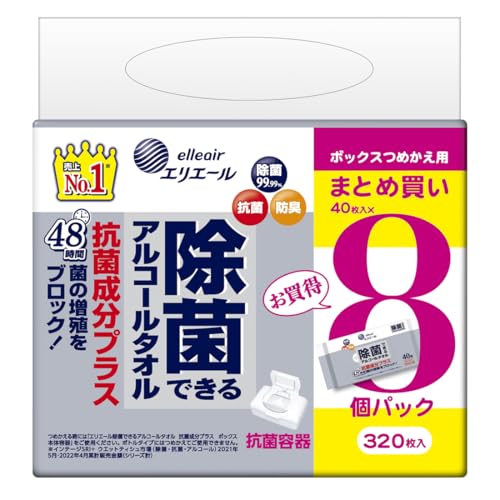 エリエール 除菌できるアルコールタオル 抗菌成分プラス ボックスつめかえ用 40枚×8Pのサムネイル