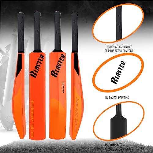 Image of Jaspo Cric Addict Blaster Plastic Cricket Bat Size 5 for Kids,Juniors,Youth,Children (Bat Height-30 Inches) (Orange, Plastic Bat Size-5)