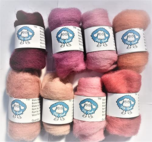Image of Set of 8 Medium Lilac Shades Wool Roving Fibers for Needle Felting, Hand Spinning, and DIY Crafting