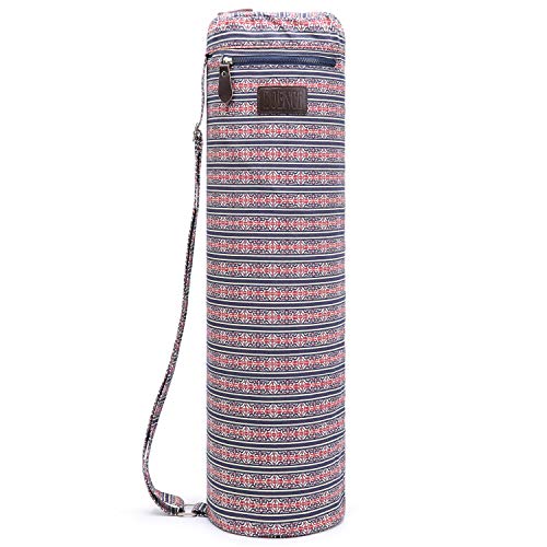 Boence Bolsa de Yoga,Bolsa de Transporte para Esterilla de Yoga Lona Resistente, Cremalleras Lisas, Correa Ajustable, Bolsillos Grandes de Almacenamiento Funcional (Lucky Flower)