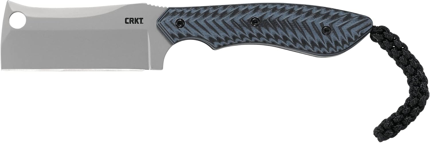 CRKT S.P.E.C. Fixed Blade Knife with Sheath: Compact Bead Blast Cleaver, Textured G10 Handle, Nylon Sheath with Lanyard and Belt Loop Satin Blade / G10 handle / 2398