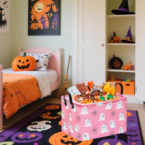 Image of Rec Halloween Ghost Storage Basket Box Hamper Collapsible Organizer Bin Gift Shelf Baskets for Home and Kitchen Storage.