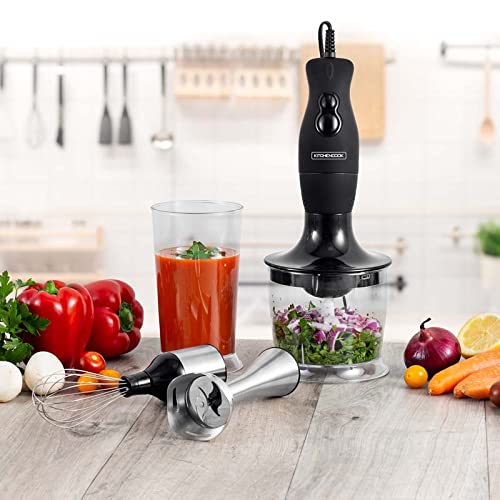 Mixeur Plongeant 3en1 Kitchencook MX700 – 400W, Lames Inox, Fouet Métal, Hachoir 0.5L, Verre Doseur 700ml, 2 Vitesses