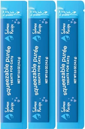 Squeezable Puree Cat Treats – 3 Tubes Total – Salmon – Lickable, High Protein, Grain-Free (3 Count, Salmon)