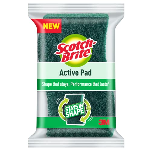 Image of Scotch-Brite Active Pad, 6.5 x 10.9 cm, Green Scrub Pad for Kitchen Cleaning, Long-Lasting Shape and Performance, 1 N