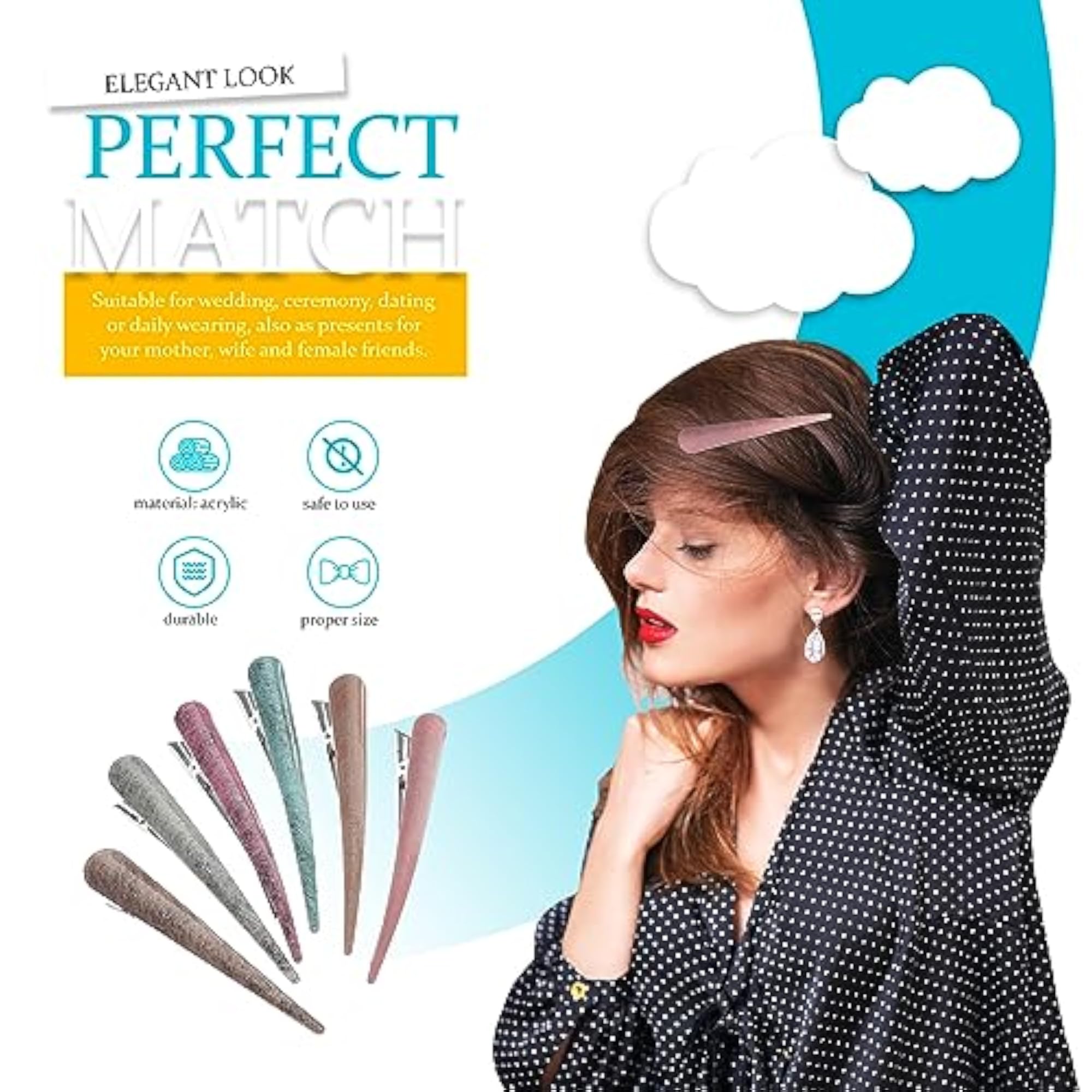 6pcs Mixed Colour Duckbill Hair Clips Set, Styling Accessories