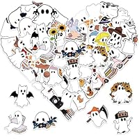 50Pcs Halloween Ghost Theme Stickers, Cute Ghost Decorative Stickers for Parties, Suitable for Children, Teens, and Adults, Ideal for Water Bottles, Laptops, and Cups