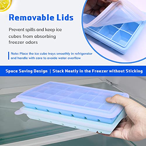FOURCATT Ice Cube Trays, 2 Pack Silicone Tray with Removable Lid Easy-ReleaseFlexible 21 Molds 1.2 inch for Whiskey, Cocktails - Stackable Trays Cover, BPA FreeDurableDishwasher Safe - Thumbnail 5
