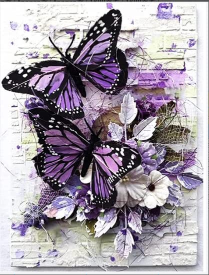 Tomoyuki 5D Diamond Art Painting Kit, DIY Diamond Painting Pictures, Diamond Rhinestone Crystal Cross Stitch Painting Painting by Numbers for Children Adults Home Wall Decoration (Butterfly)