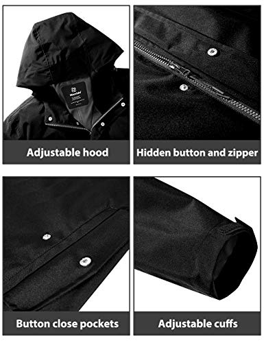 Wantdo Men's Long Rain Jacket Packable Hooded Windbreaker Rain Wear Black M