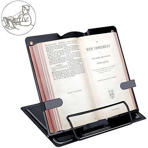 Book Stand Holder E-More Metal Recipe Book Stand Eye Protection Folding Reading Stand Anti-Slip Adjustable Stable Bookend Bookrests for Home Office School Cover