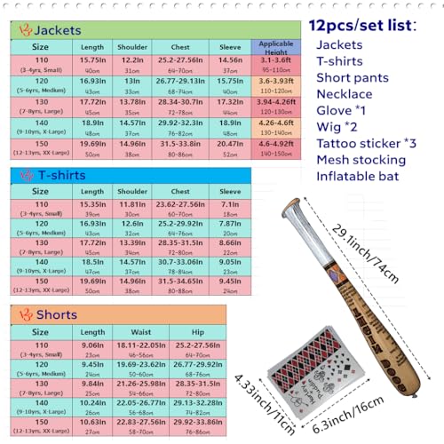 Xiaolibetter Costumes Set For Girls Kids' Cosplay Outfit 12Items With Jackets T-Shirt Shorts Stickers Baseball Bat thumb #3
